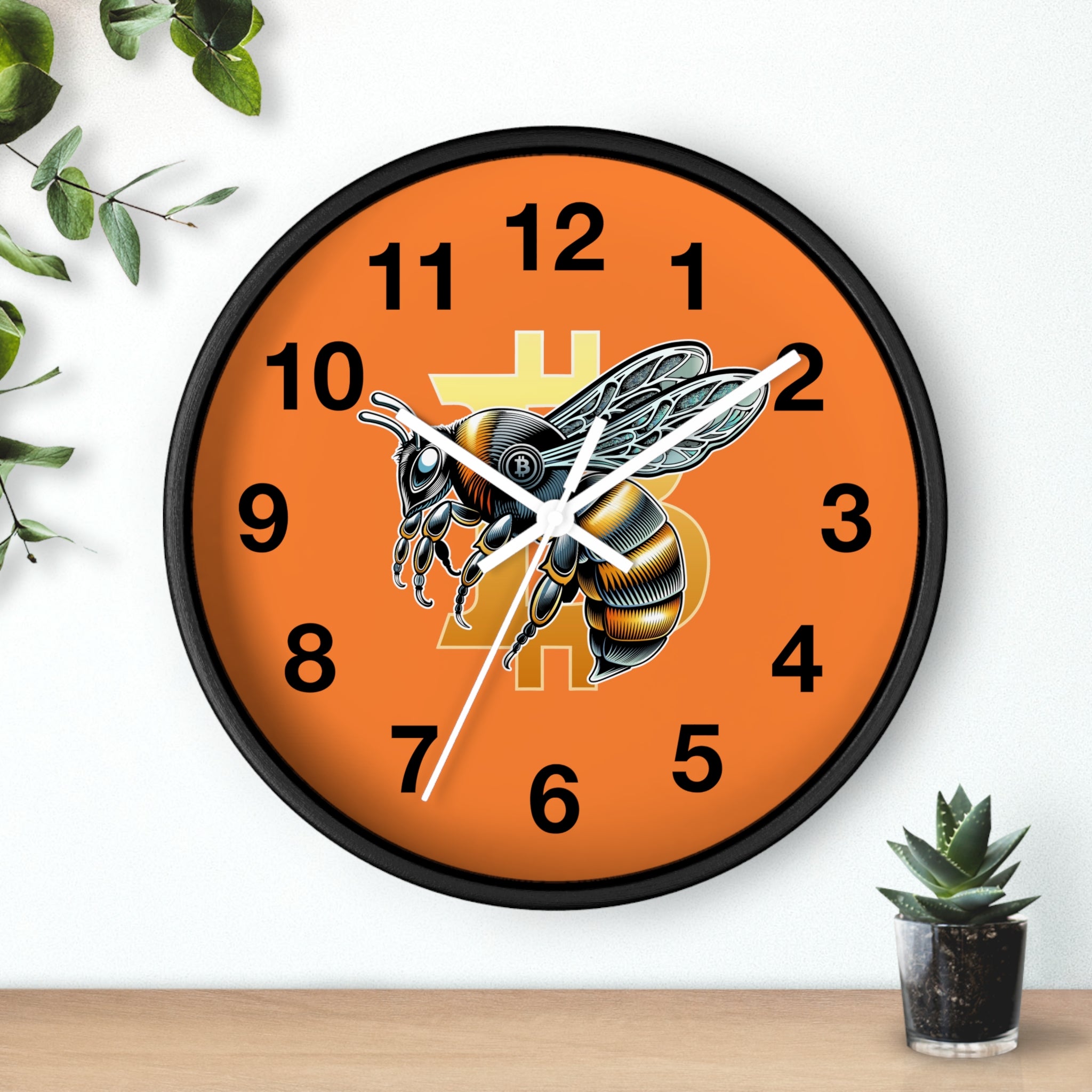 Bitcoin CypherHornet * Wall Clock - Retro Orange Crypto Bee Clock with Black Arms for Home & Office | Crypto Gift 203