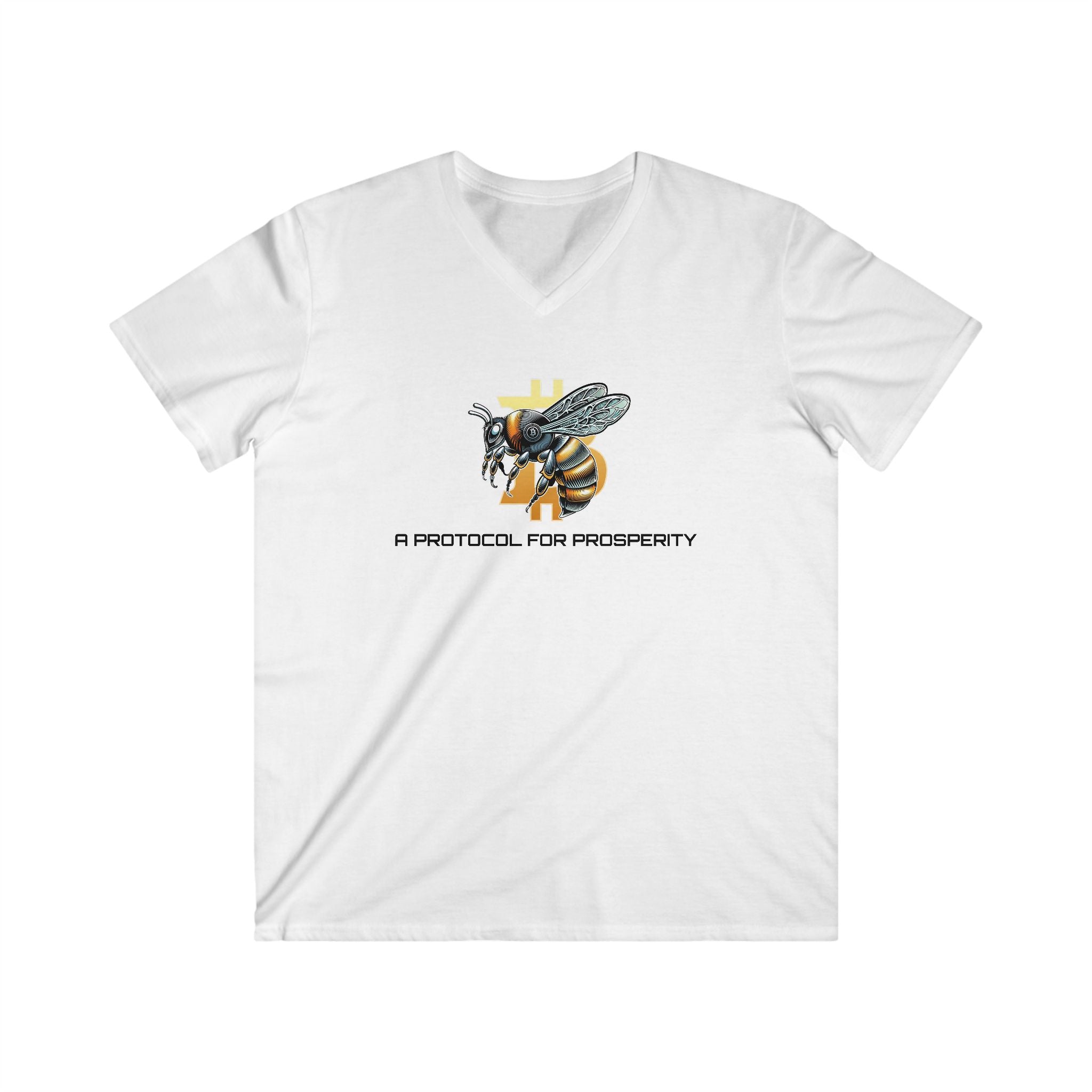 CypherHornet/Bitcoin PROTOCOL FOR PROSPERITY | V-Neck Tee - Honeycomb Rustic Bee Shirt | Crypto Gift