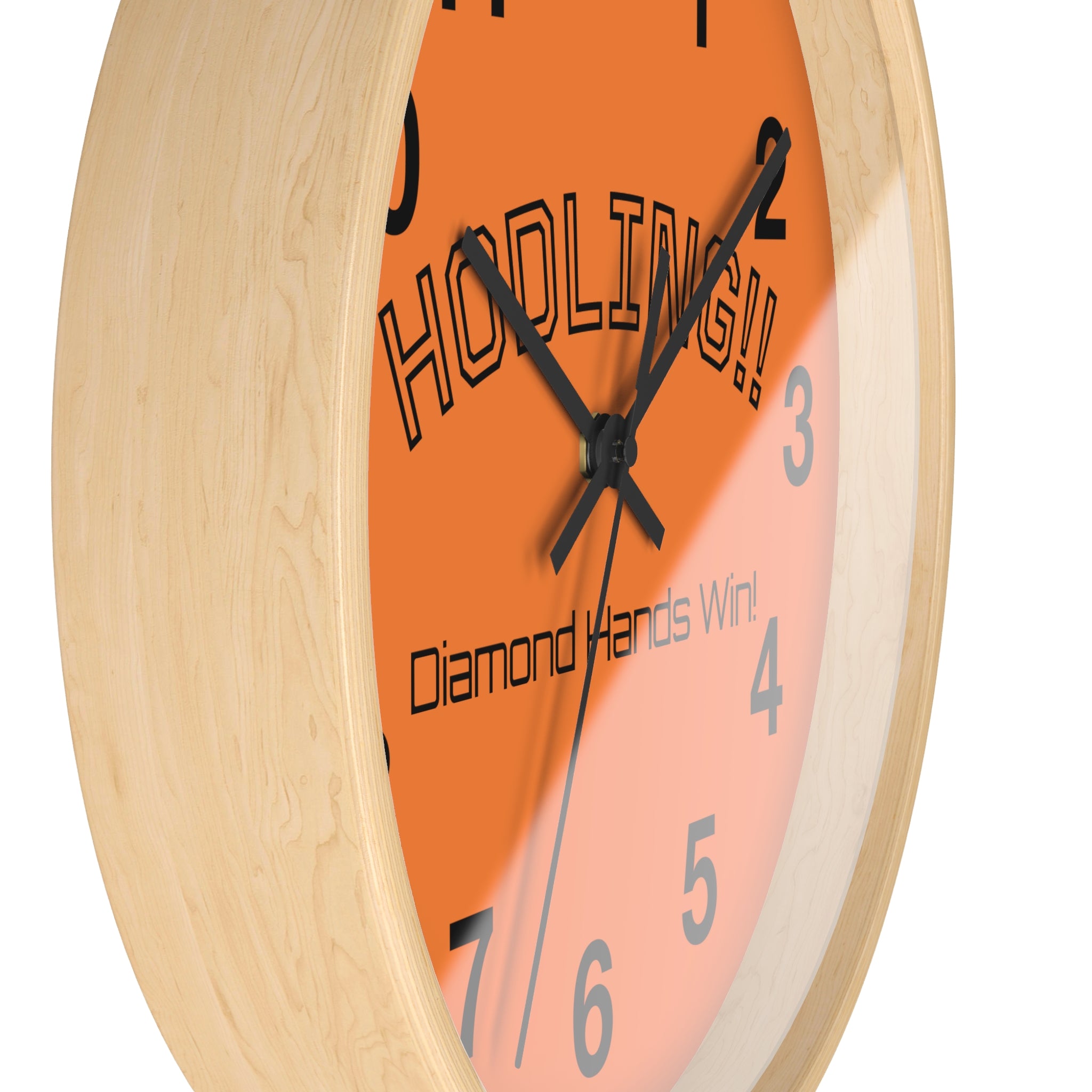 "HODLING!!  Diamond Hands Win!" Wall Clock — Orange Bitcoin Crypto Enthusiast Decor | Black Arms | Crypto Gift 197