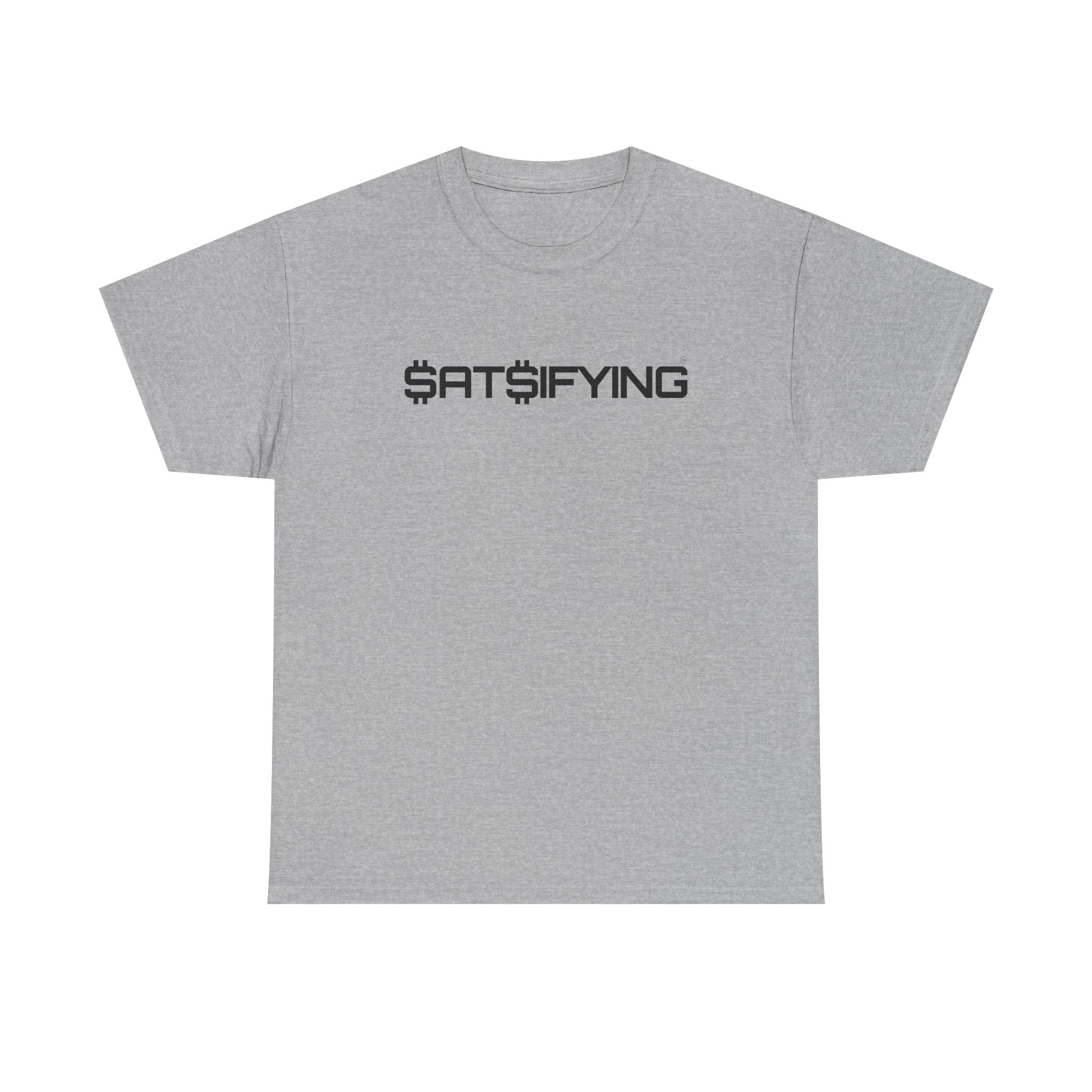 SATSIFYING Minimalist Black Font Graphic Tee — Futuristic Tech Typography T-Shirt