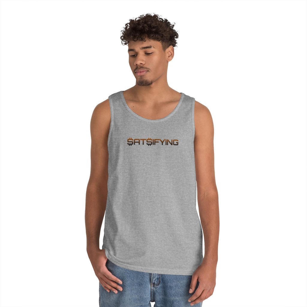 SATSIFYING -  Bitcoin Graphic Bleed Sassy Tank Top — Minimal Modern Logo Summer Muscle Tee | Crypto Gift 98