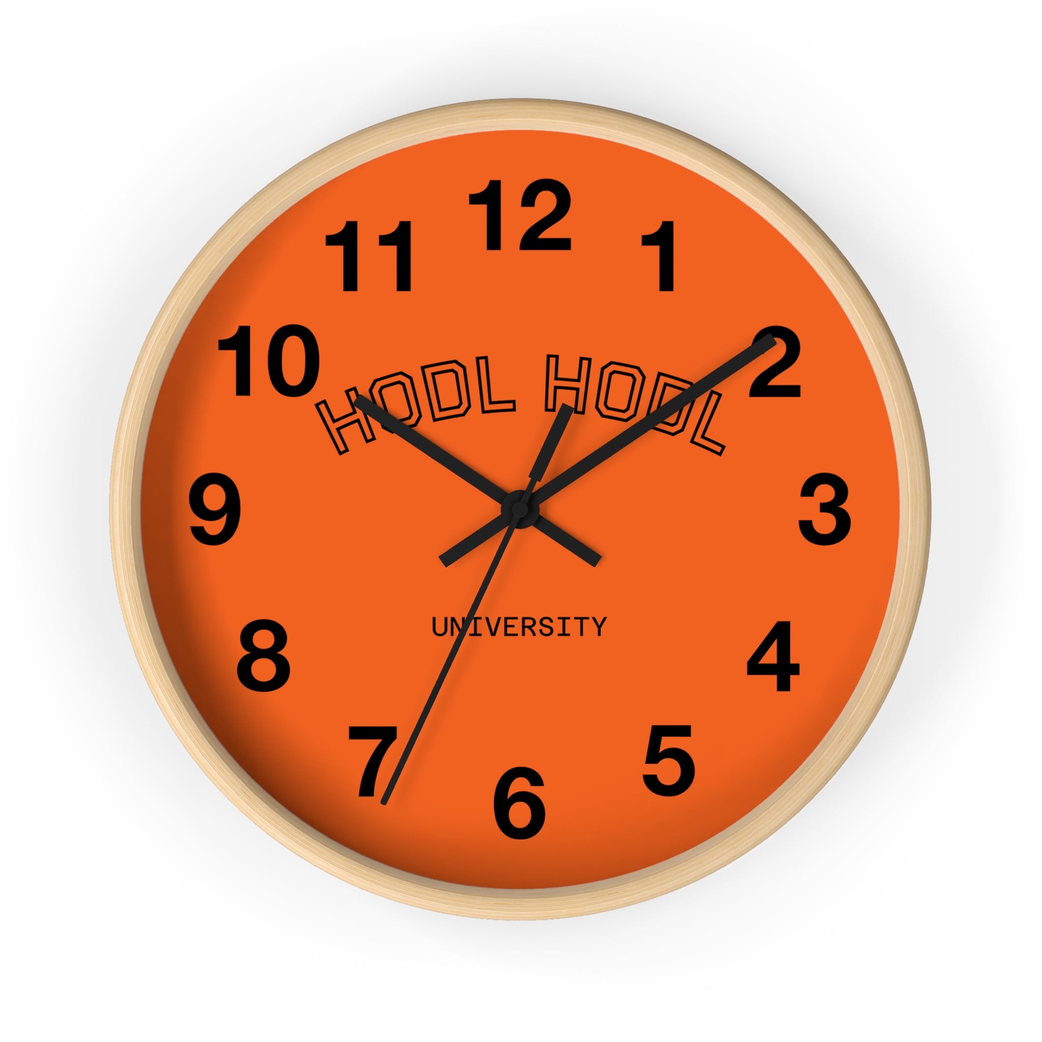 HODL HODL University Wall Clock — Bold Orange Crypto Decor