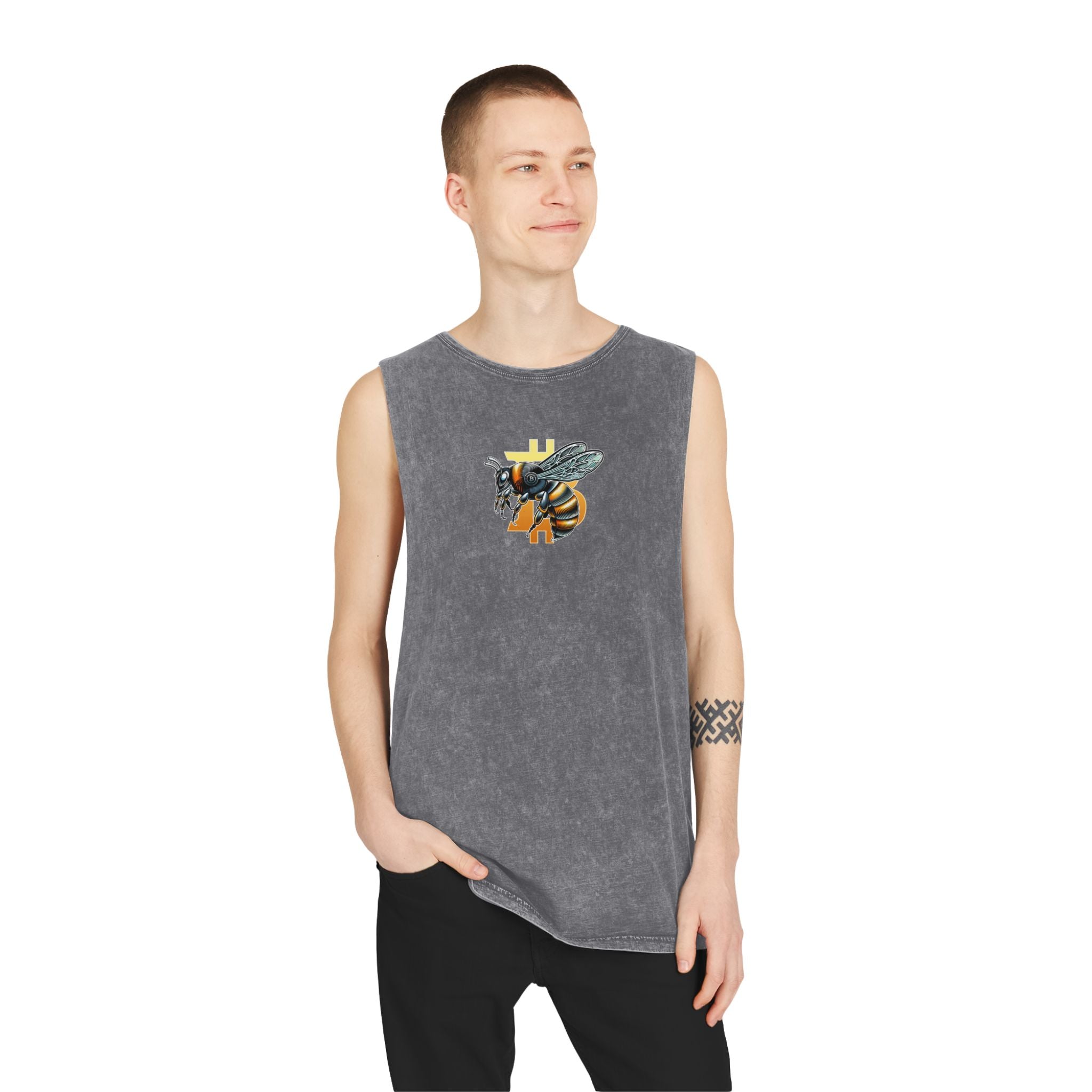 Bitcoin/CypherHornet" Bold Logo - Unisex Moon Harbor Stonewash Deep Underarm Tank Top | Crypto Gift 13