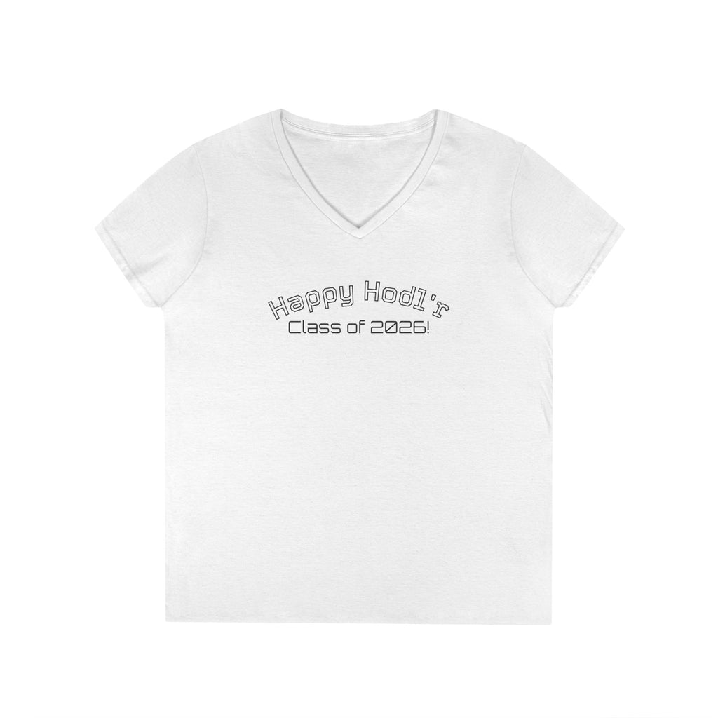 Happy Hodl'r Satsified Ladies V-Neck Tee - Funny Retro Text | Crypto Gift 120