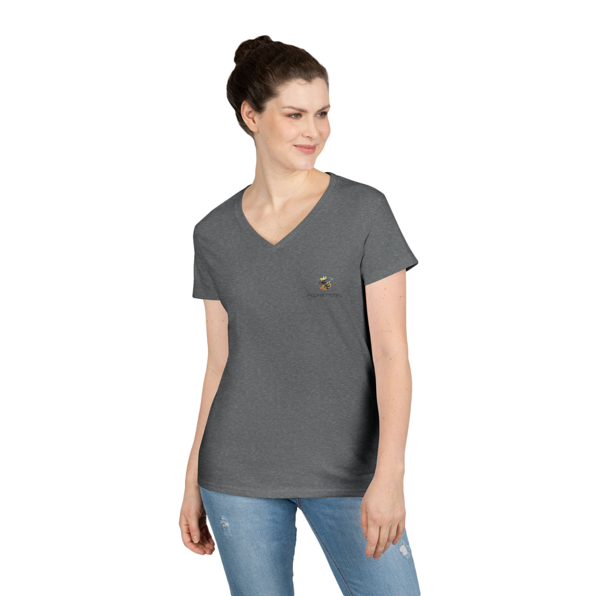 Bitcoin/Cypher Hornet - Pocket Money - Ladies V-Neck Tee - Funny Retro Text | Crypto Gift 120b