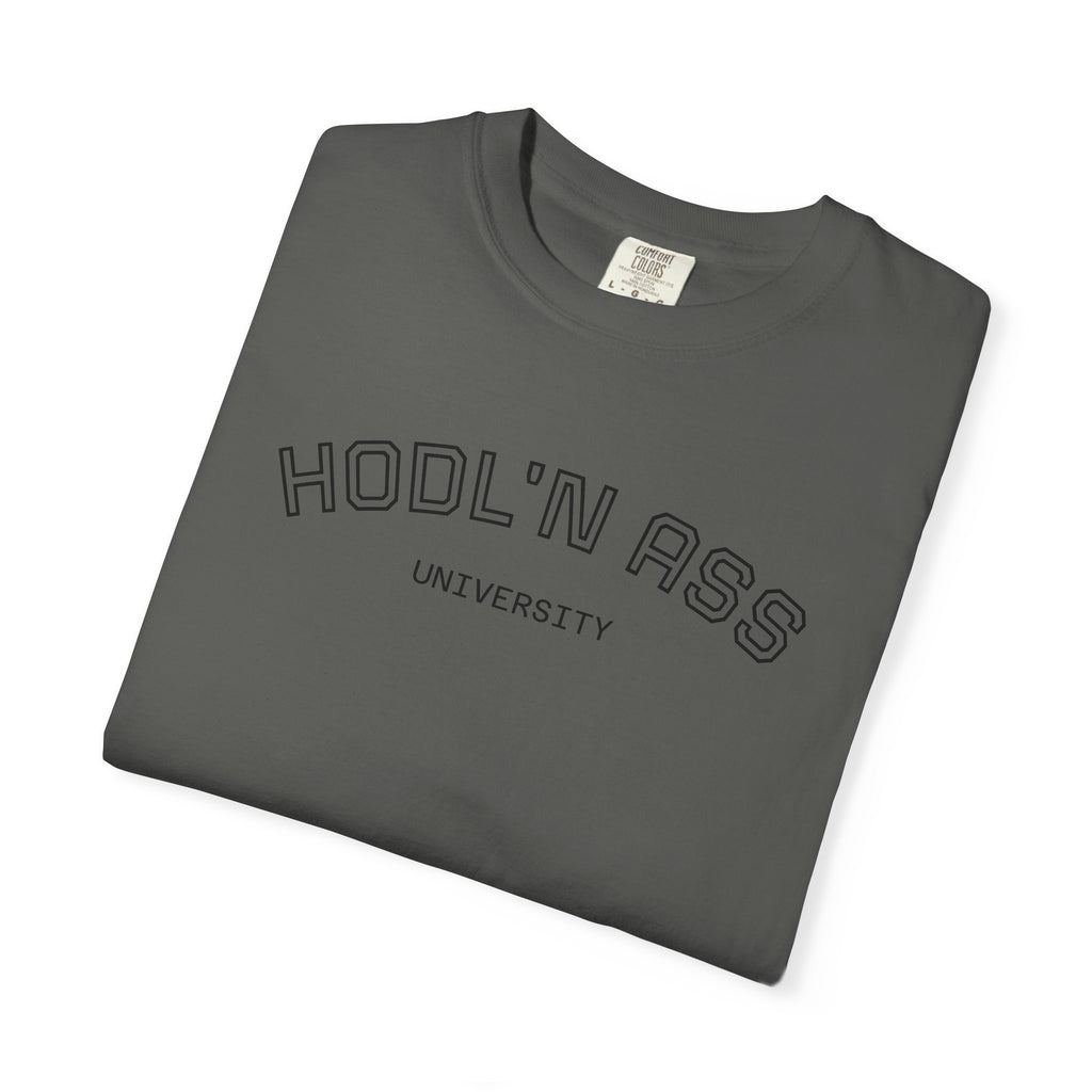 "HODL'N Ass" University BITCOIN Graphic T-Shirt — Vintage Collegiate Tee | Crypto Gift