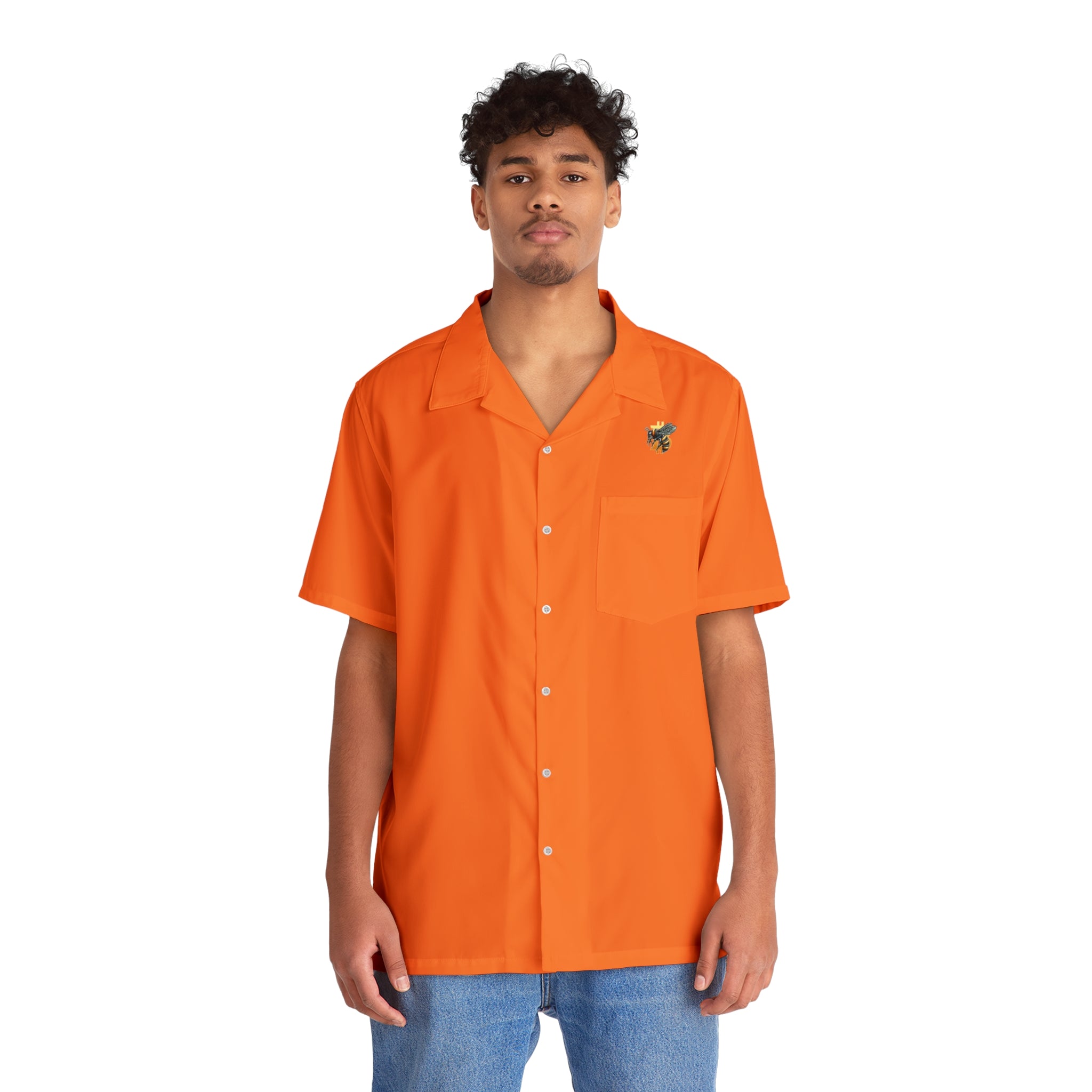 Bitcoin/CypherHornet - Embroidered Discrete Logo - Orange Hawaian Style Shirt – Men's Casual Resort or BBQ Shirt | Crypto Gift 6