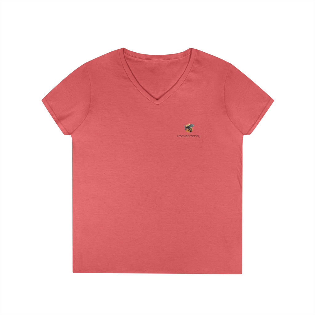 Bitcoin/Cypher Hornet - Pocket Money - Ladies V-Neck Tee - Funny Retro Text | Crypto Gift 120b