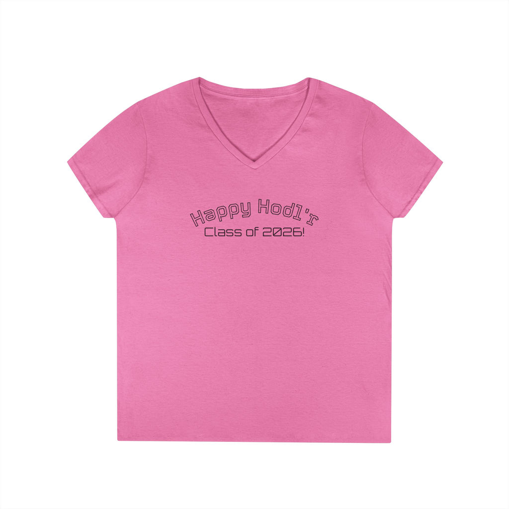 Happy Hodl'r Satsified Ladies V-Neck Tee - Funny Retro Text | Crypto Gift 120