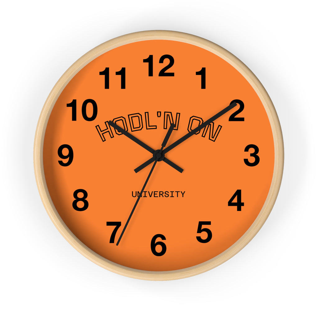 HODL'N ON Orange Wall Clock — Crypto-Inspired Decorative Clock for Traders & Fans