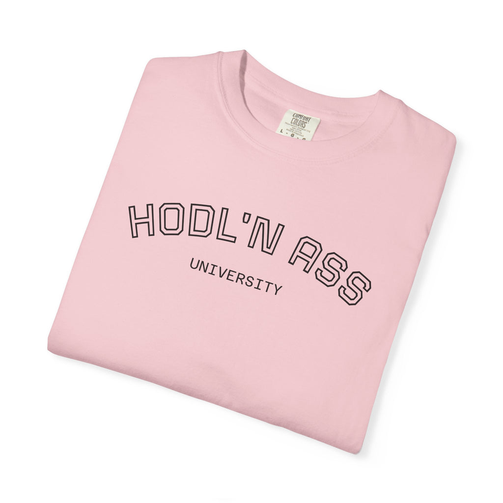 "HODL'N Ass" University BITCOIN Graphic T-Shirt — Vintage Collegiate Tee | Crypto Gift
