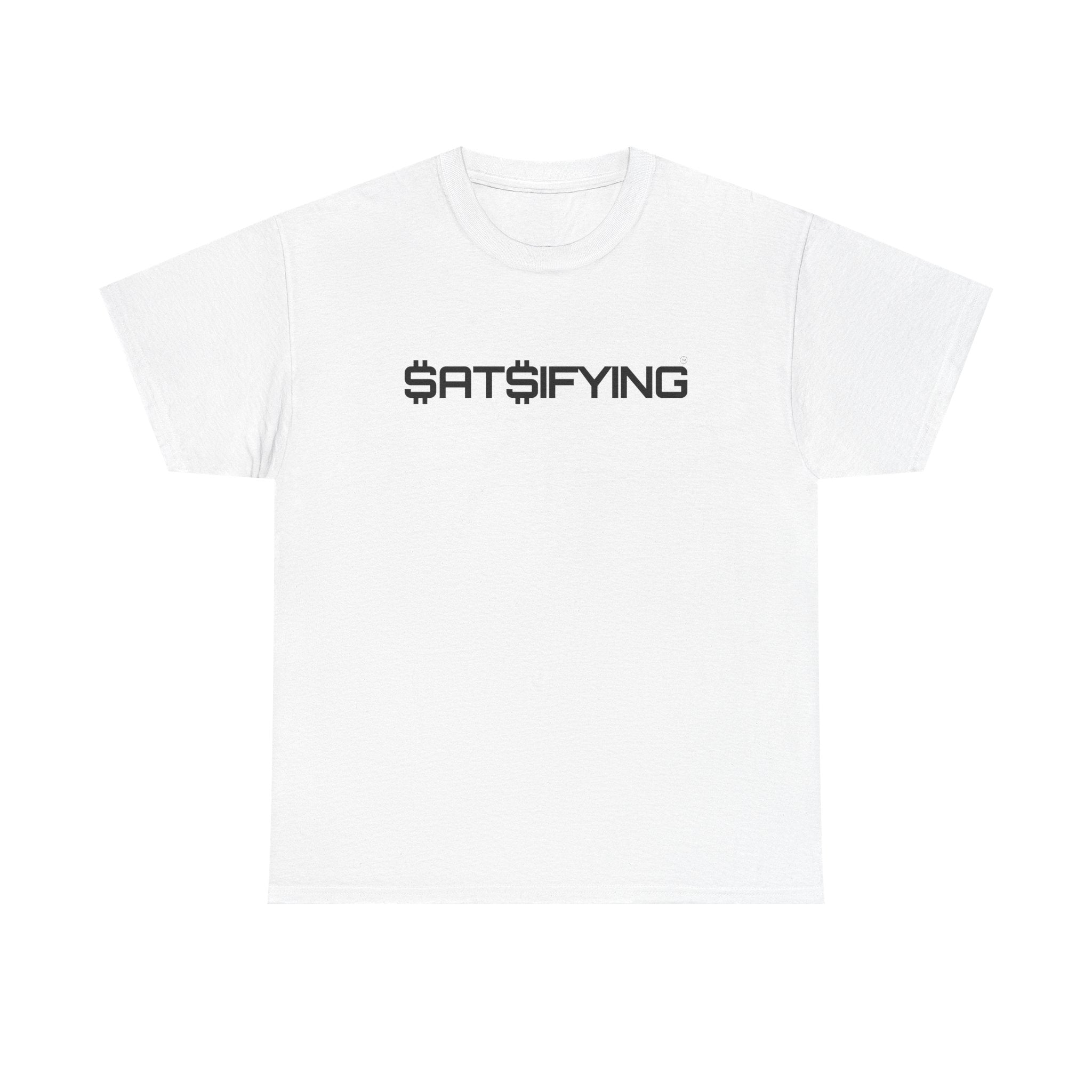 SATSIFYING Minimalist Black Font Graphic Tee — Futuristic Tech Typography T-Shirt