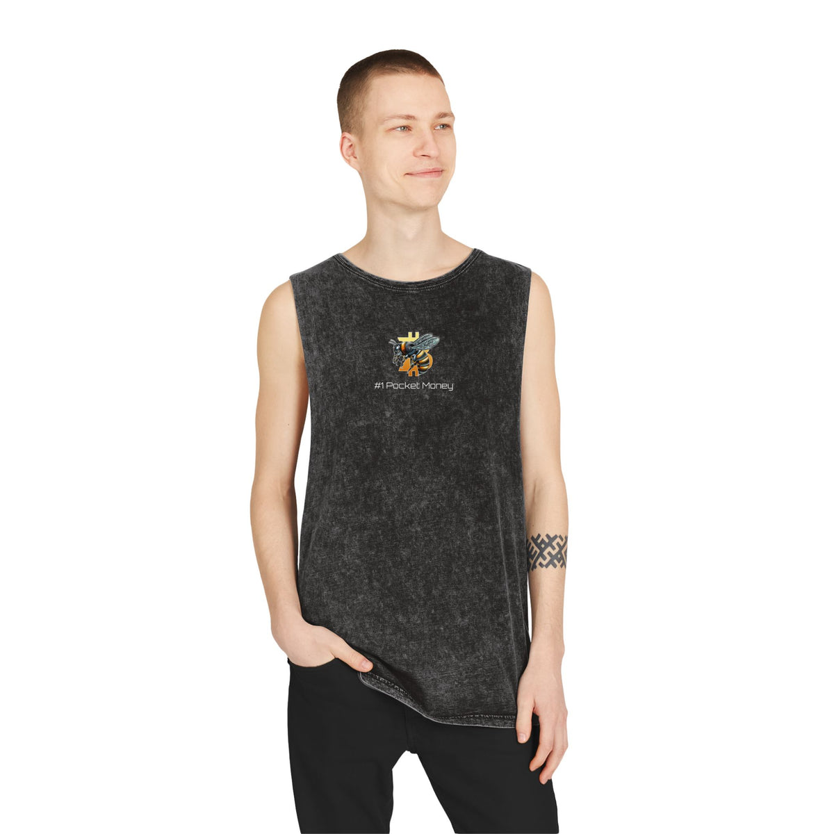 Bitcoin/CypherHornet Bold Logo - #1 Pocket Money" - Unisex Moon Harbor Stonewash Deep Underarm Tank Top | Crypto Gift 13