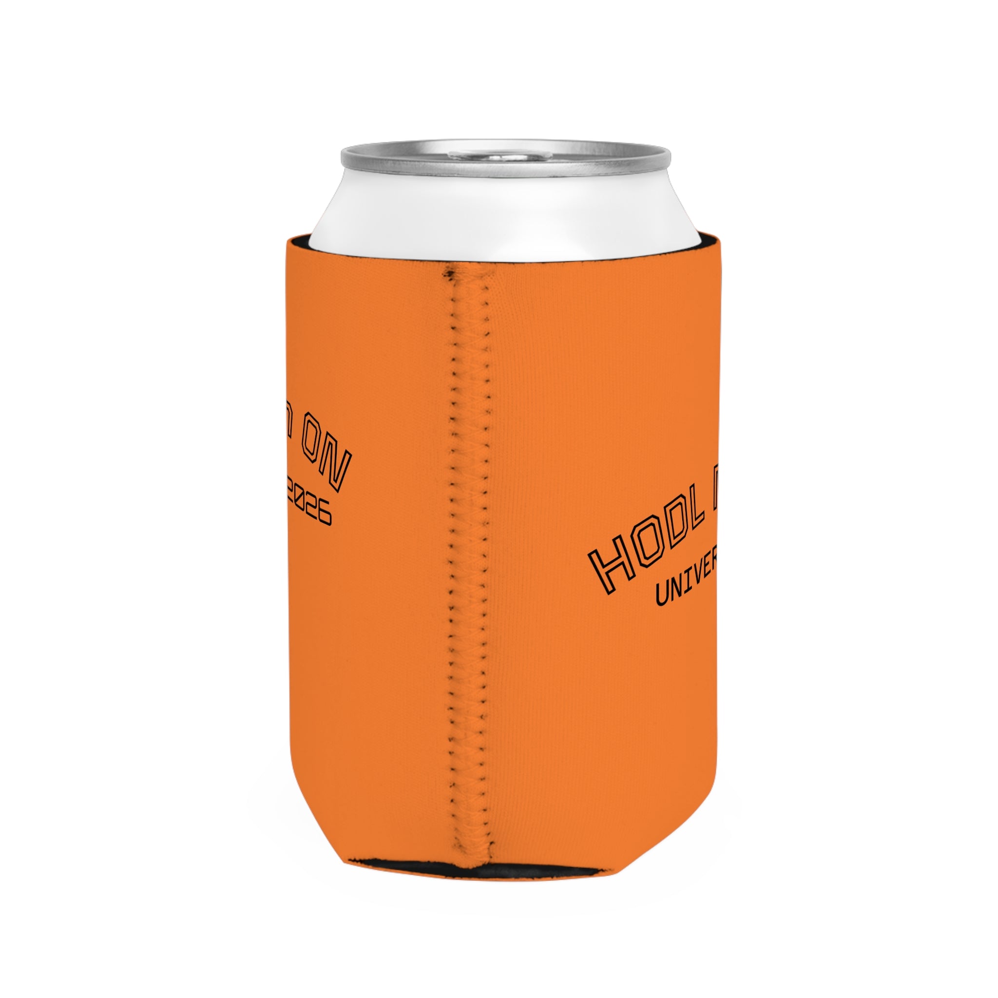 "HODL'n ON Class of 2026" Bitcoin Can Cooler Sleeve — Orange Neoprene Beer Koozie | Crypto Gift