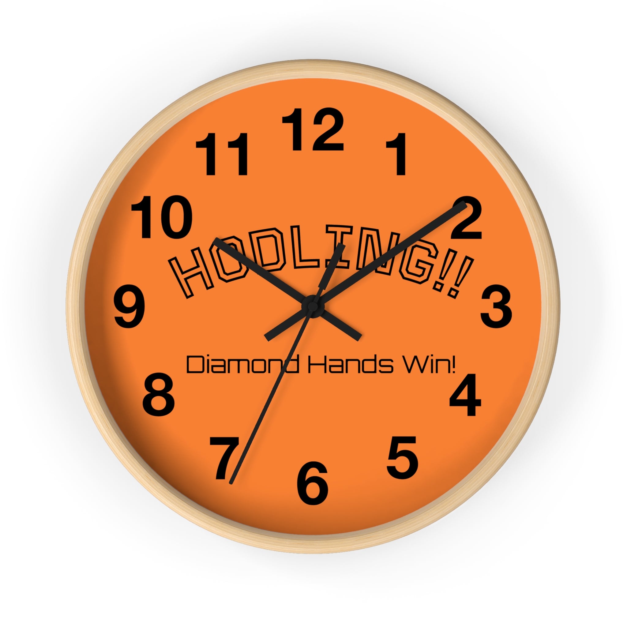 "HODLING!!  Diamond Hands Win!" Wall Clock — Orange Bitcoin Crypto Enthusiast Decor | Black Arms | Crypto Gift 197