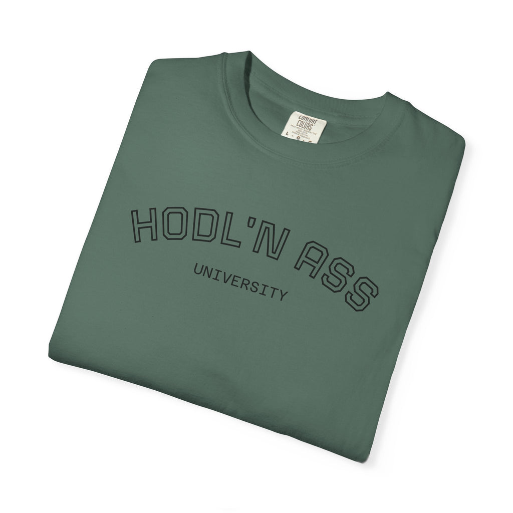 "HODL'N Ass" University BITCOIN Graphic T-Shirt — Vintage Collegiate Tee | Crypto Gift