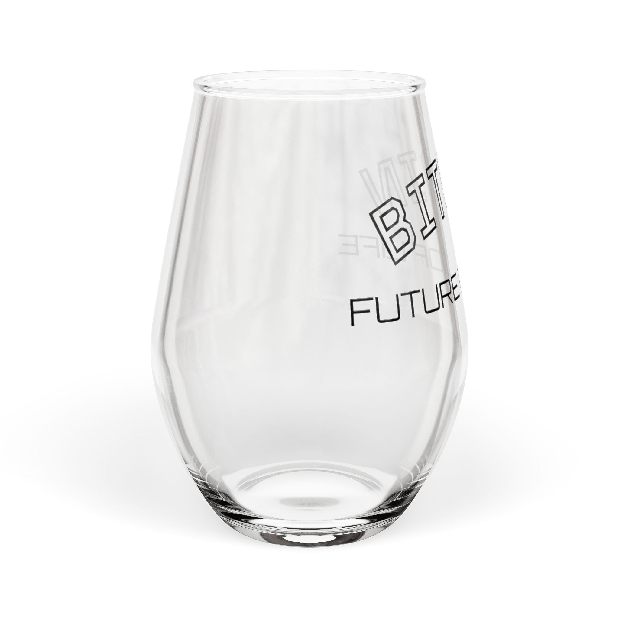 "BITCOIN - FUTURE PROOF LIFE"  - Stemless Wine Glass - Vintage Campus Design, 11.75 oz  | Crypto Gift