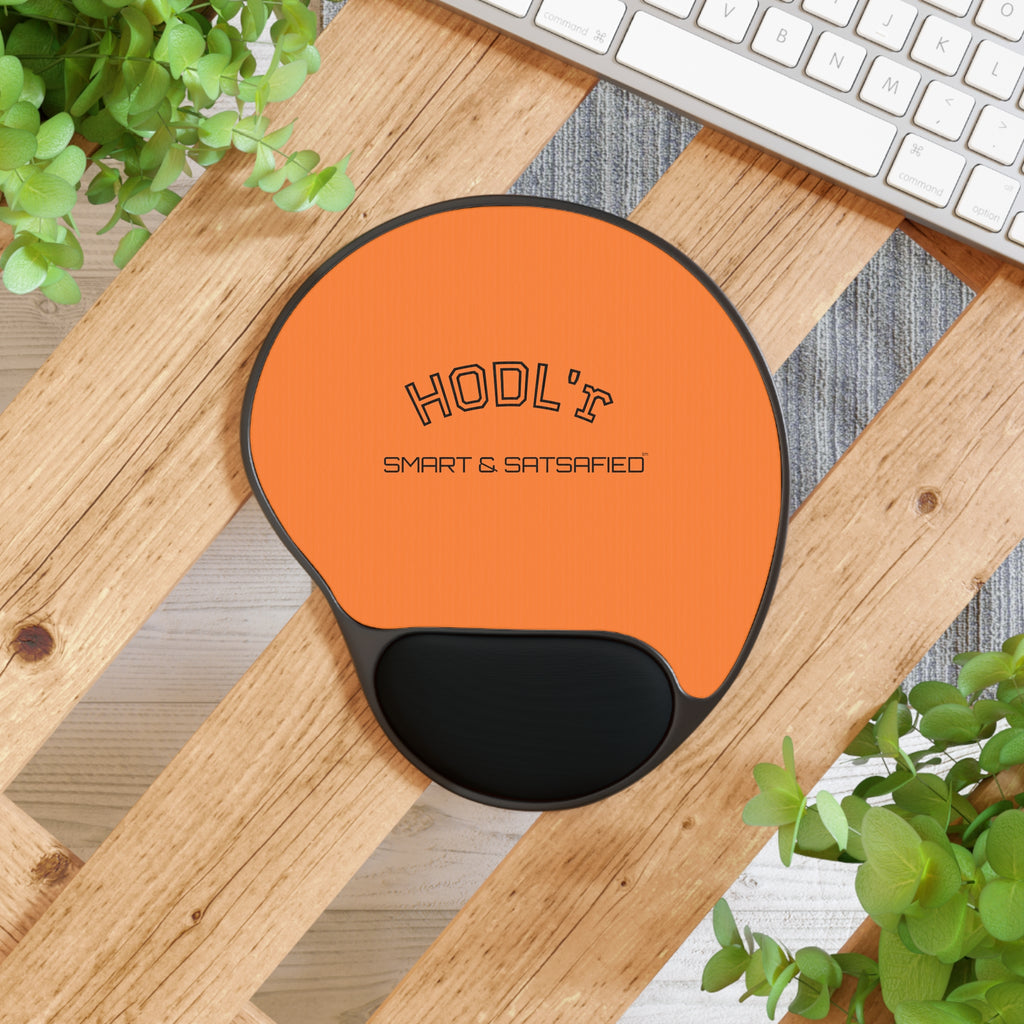 HODL'r . SMART & SATSAFIED |  Bitcoin Orange Mouse Pad with Ergonomic Wrist Rest | Crypto Gift 135
