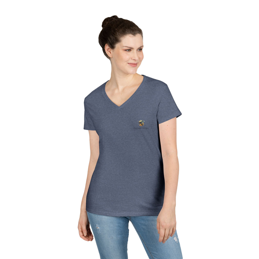 Bitcoin/Cypher Hornet - Pocket Money - Ladies V-Neck Tee - Funny Retro Text | Crypto Gift 120b