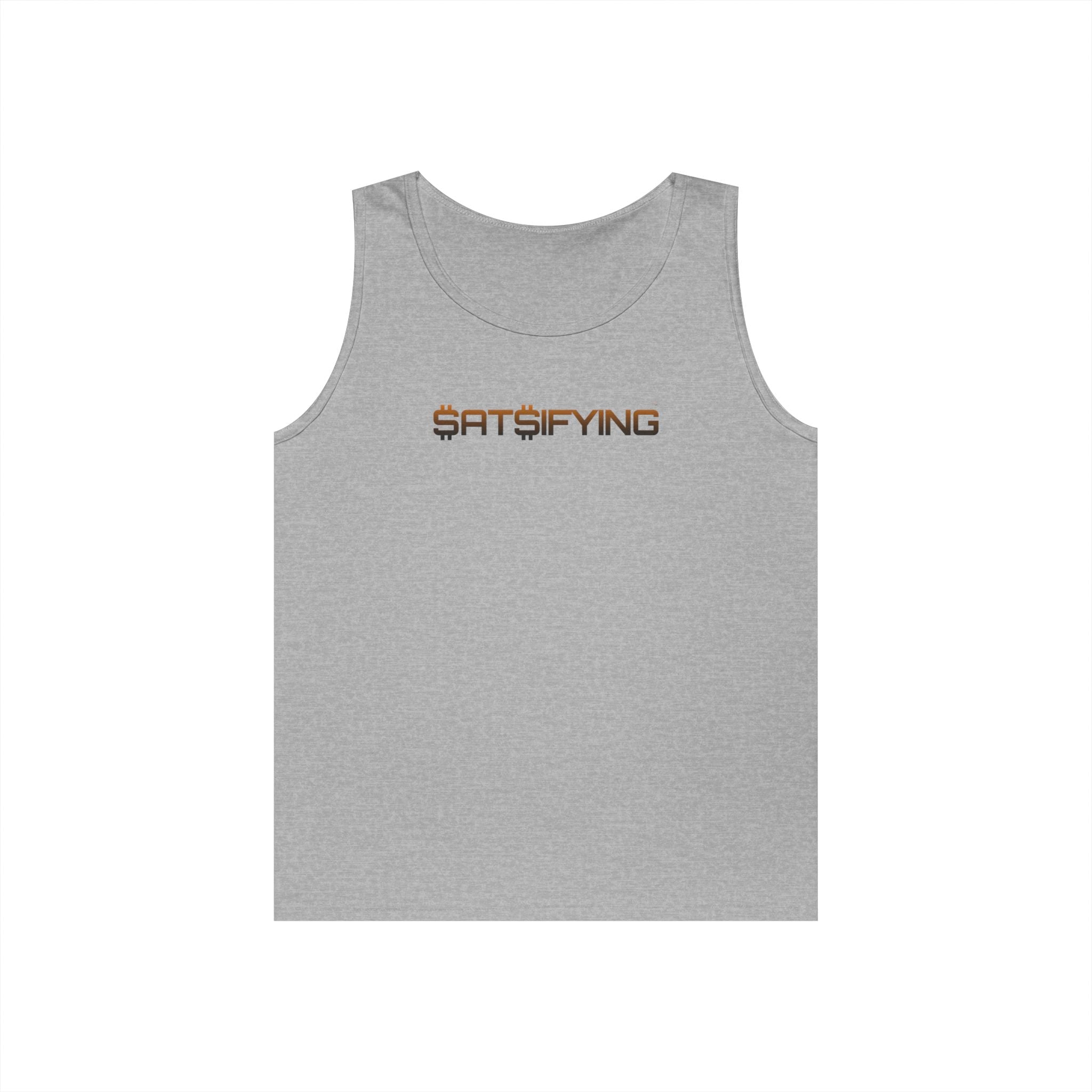 SATSIFYING -  Graphic Sassy Tank Top — Minimal Retro Logo Summer Muscle Tee | Crypto Gift