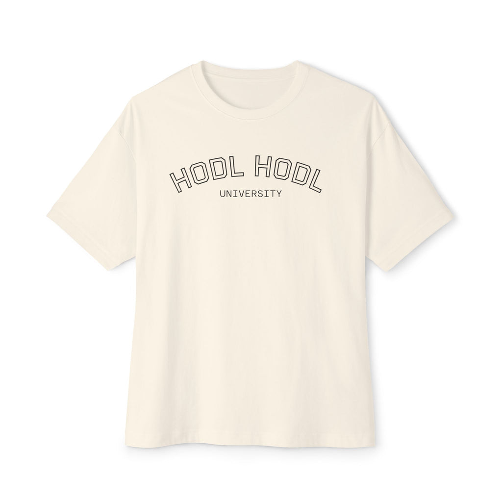"HODL HODL" University BITCOIN Tee — Oversized Boxy Graphic | Crypto Gift