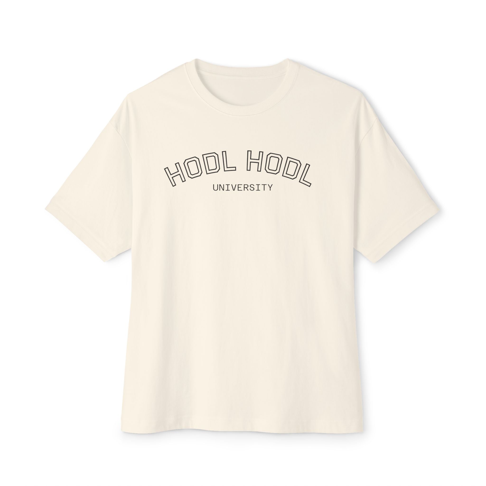 "HODL HODL" University BITCOIN Tee — Oversized Boxy Graphic | Crypto Gift