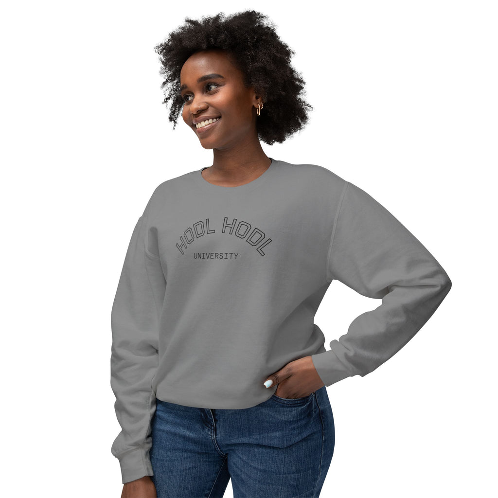 "HODL HODL University" Bitcoin Crewneck Sweatshirt — Crypto Investor Lightweight Pullover