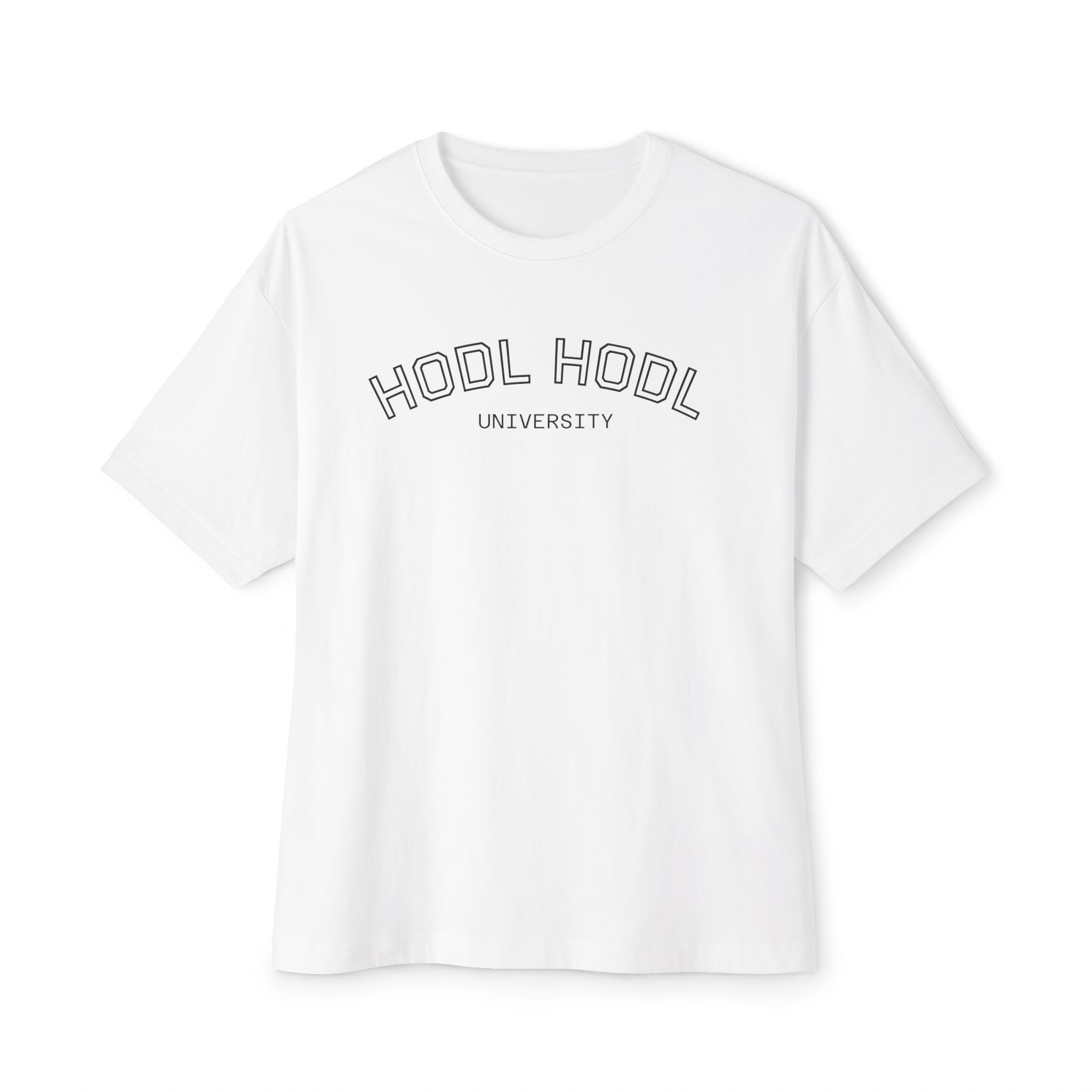 "HODL HODL" University BITCOIN Tee — Oversized Boxy Graphic | Crypto Gift