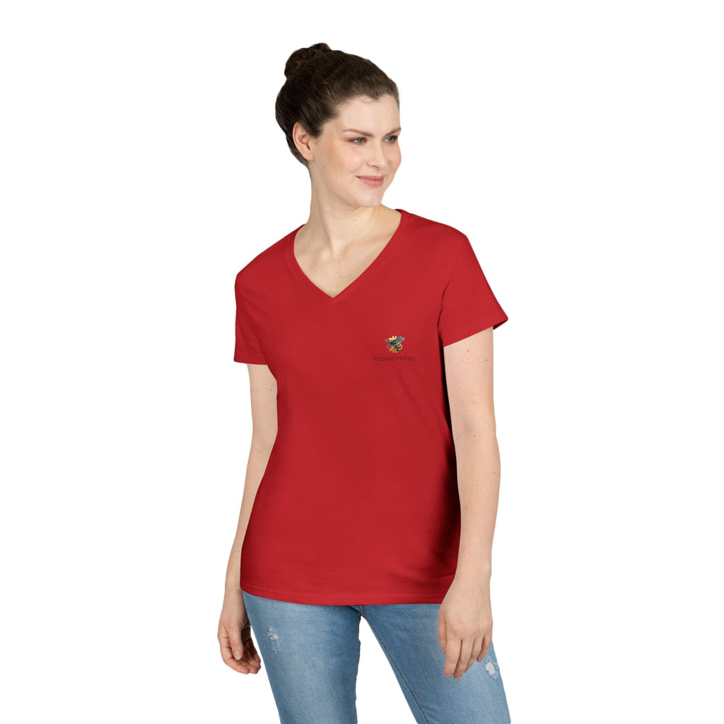 Bitcoin/Cypher Hornet - Pocket Money - Ladies V-Neck Tee - Funny Retro Text | Crypto Gift 120b
