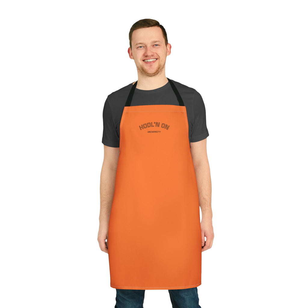 "HODL'N' ON" - Orange Apron — Funny BBQ & Grill Cooking Apron with Text