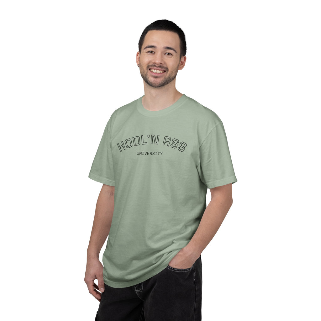 "HODL'N Ass" University BITCOIN Graphic T-Shirt — Vintage Collegiate Tee | Crypto Gift