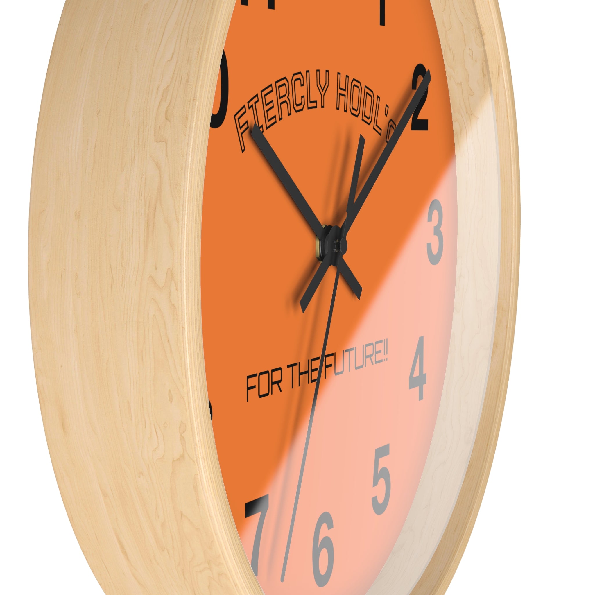 "FIERCLY HODL'n * FOR THE FUTURE * Bitcoin Orange Black Arms and Casing - Crypto-Inspired Decorative Clock | Crypto Gift 201