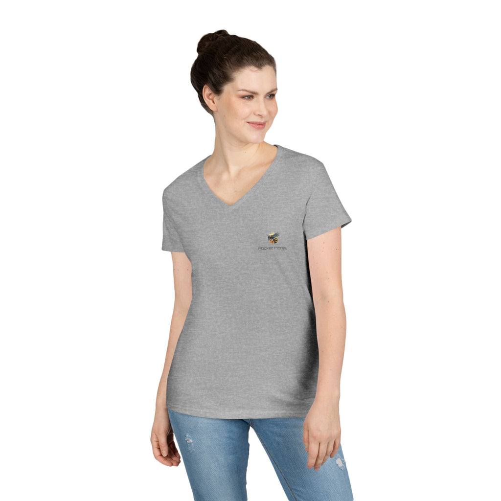 Bitcoin/Cypher Hornet - Pocket Money - Ladies V-Neck Tee - Funny Retro Text | Crypto Gift 120b