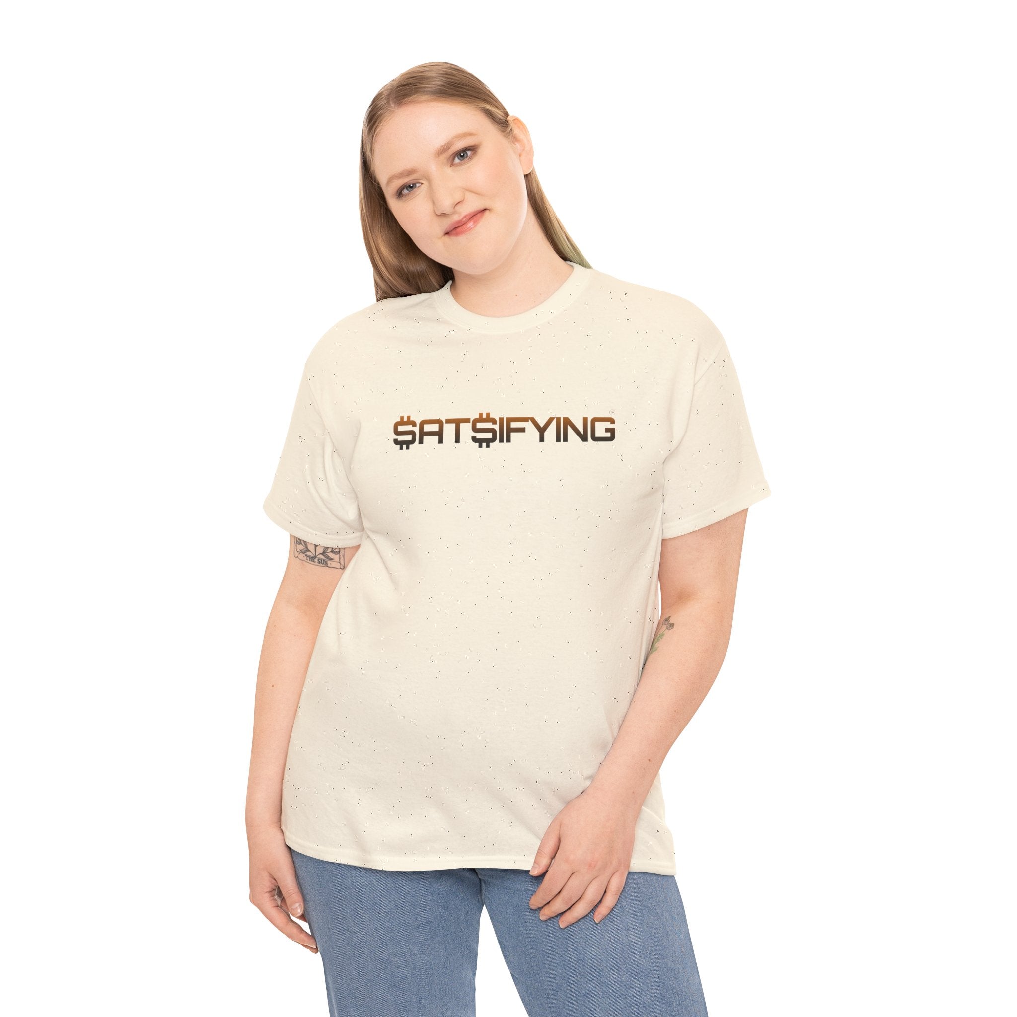SATSIFYING Minimalist Graphic Bleed Tee — Sassy Futuristic Tech Typography T-Shirt | Crypto Gift 93