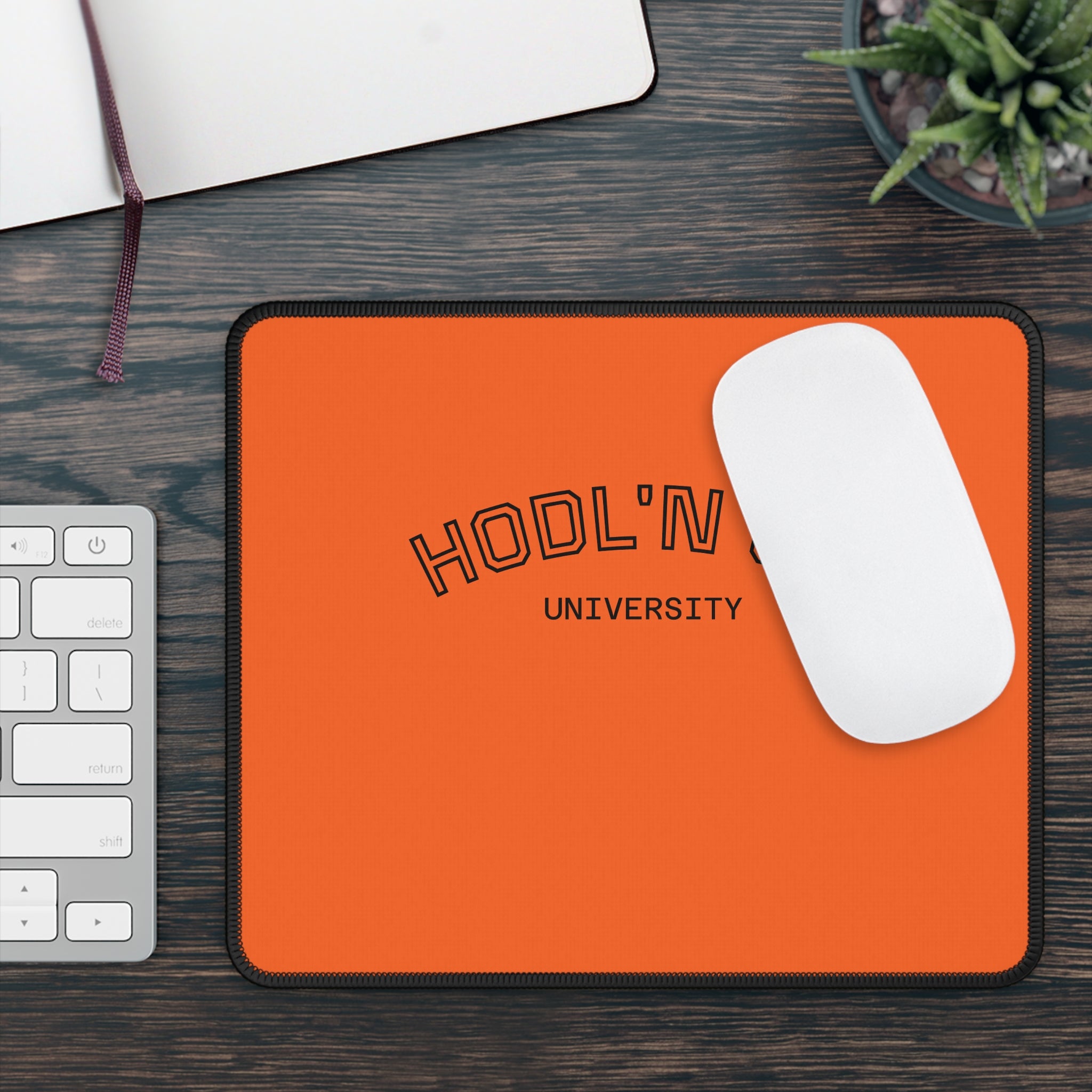 HODL'N ON University Gaming Mouse Pad — Orange Crypto Desk Mat