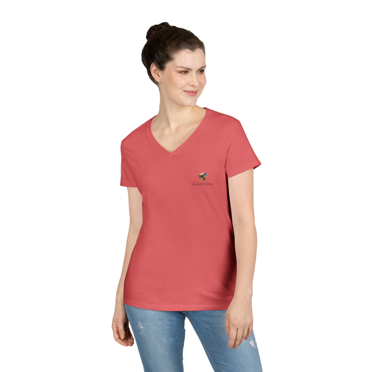 Bitcoin/Cypher Hornet - Pocket Money - Ladies V-Neck Tee - Funny Retro Text | Crypto Gift 120b