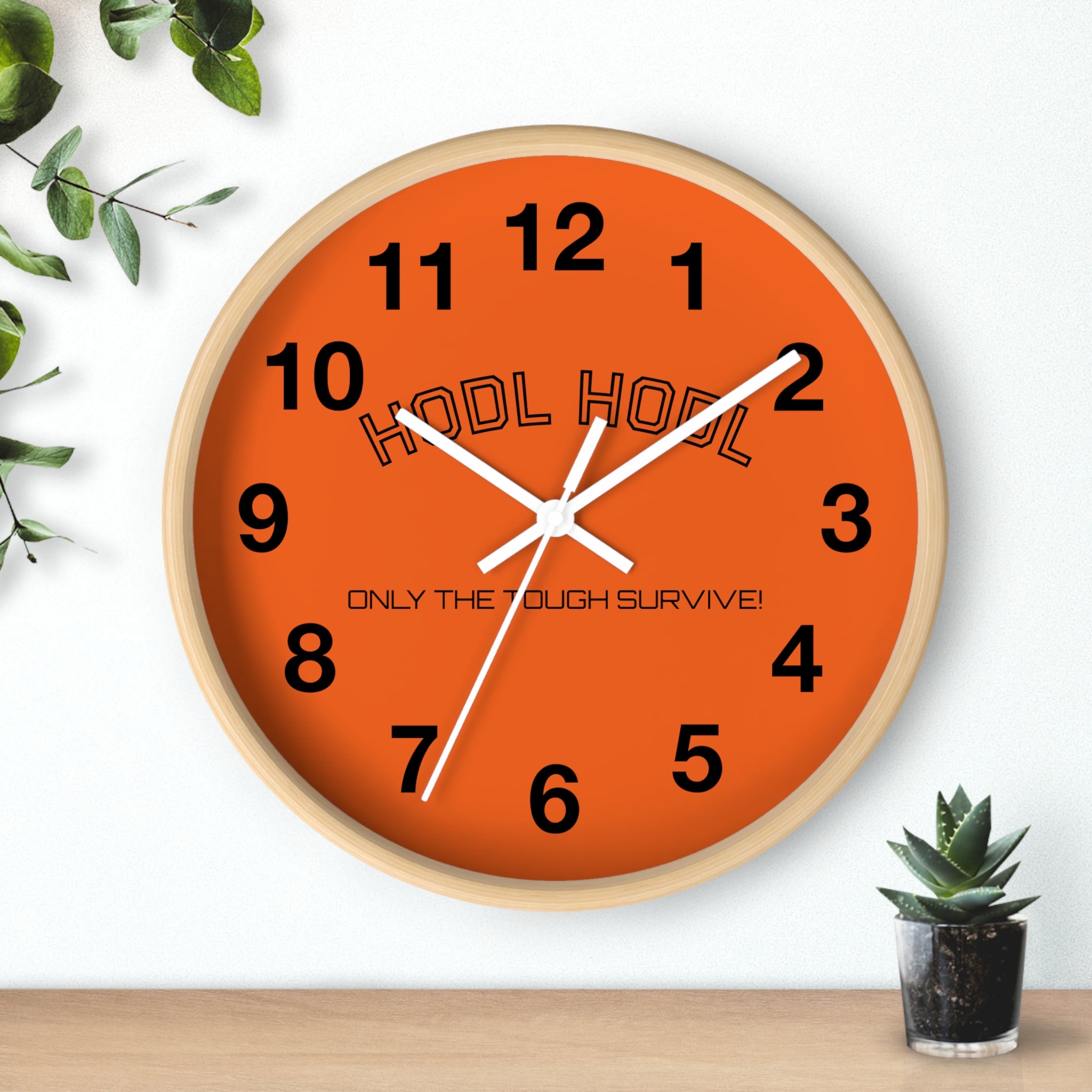 "HODL HODL * Only The Tough Survive * Bitcoin Bold Orange Wall Clock with Black Arms - Crypto Decor | Crypto Gift 200