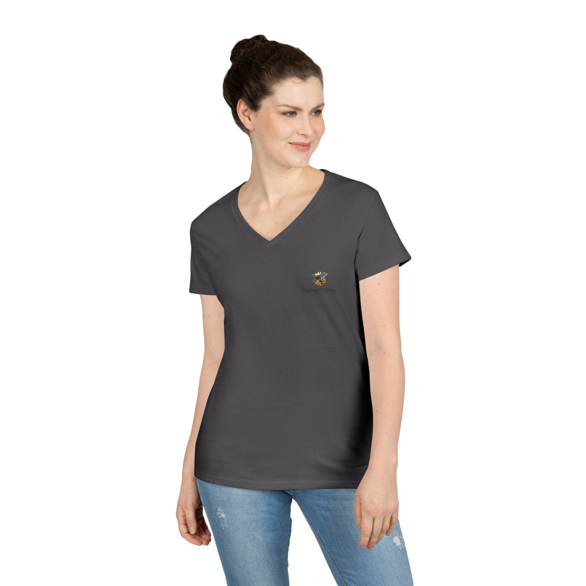 Bitcoin/Cypher Hornet - Pocket Money - Ladies V-Neck Tee - Funny Retro Text | Crypto Gift 120b