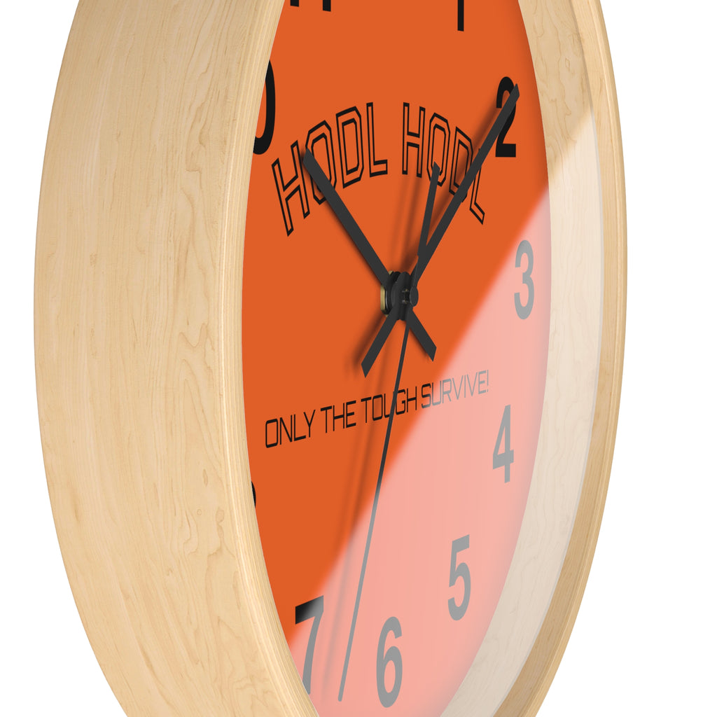"HODL HODL * Only The Tough Survive * Bitcoin Bold Orange Wall Clock with Black Arms - Crypto Decor | Crypto Gift 200