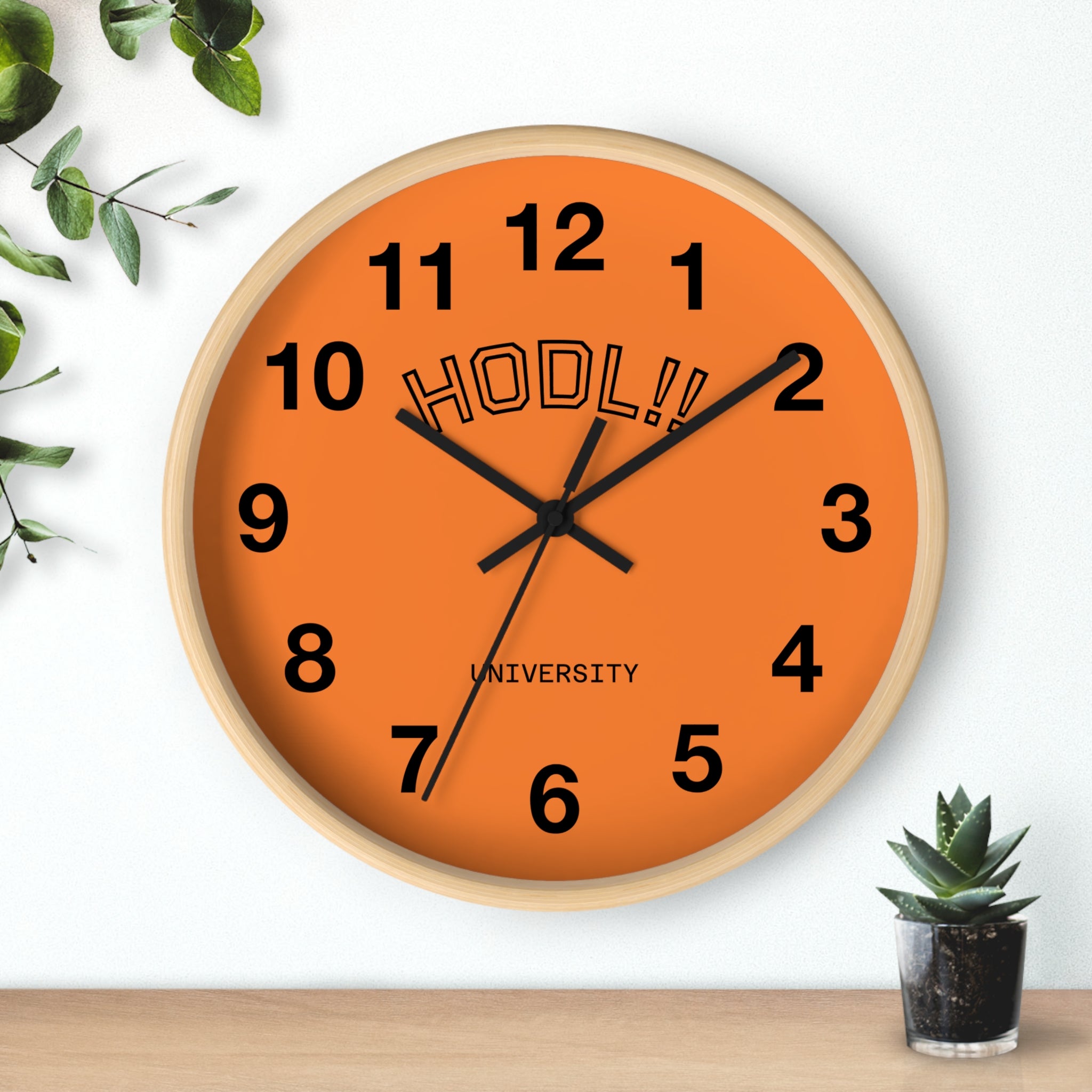 "HODL!" University Wall Clock — Orange Crypto Enthusiast Decor
