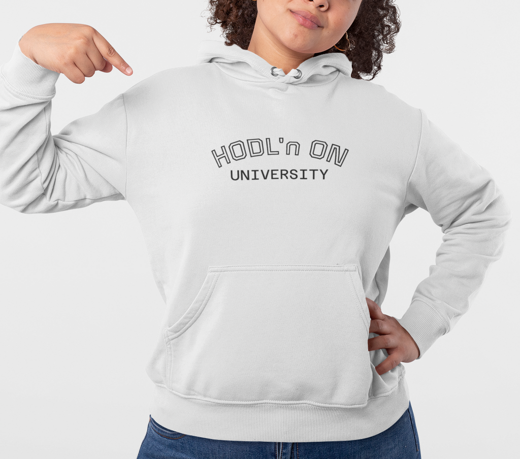 HODL'n ON University |  Spring or Fall Easy Wear Bitcoin Centric Unisex Hoodie | Crypto Gift 142