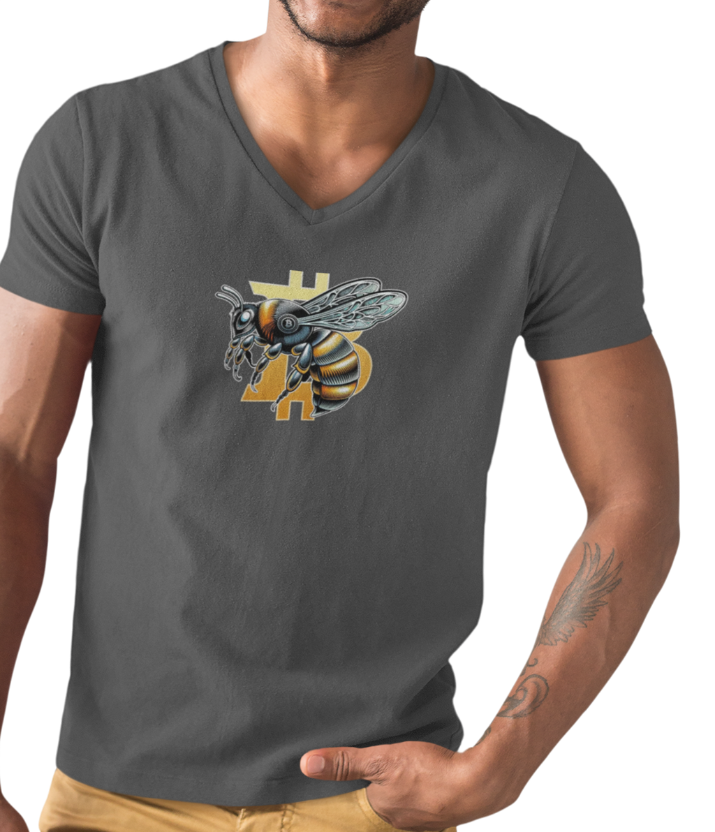 CypherHornet/Bitcoin V-Neck Tee - Honeycomb Rustic Bee Shirt | Crypto Gift