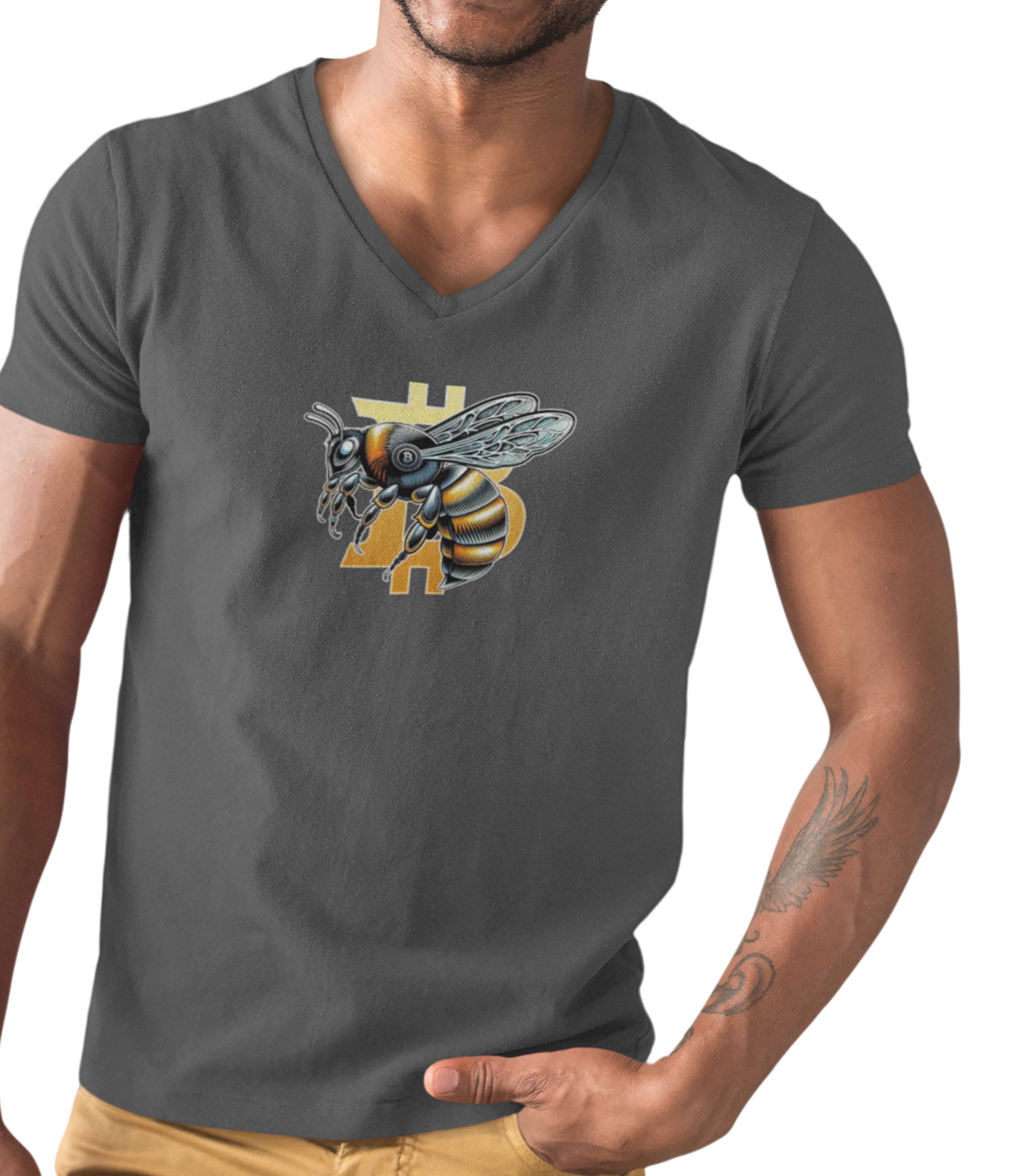CypherHornet/Bitcoin V-Neck Tee - Honeycomb Rustic Bee Shirt | Crypto Gift