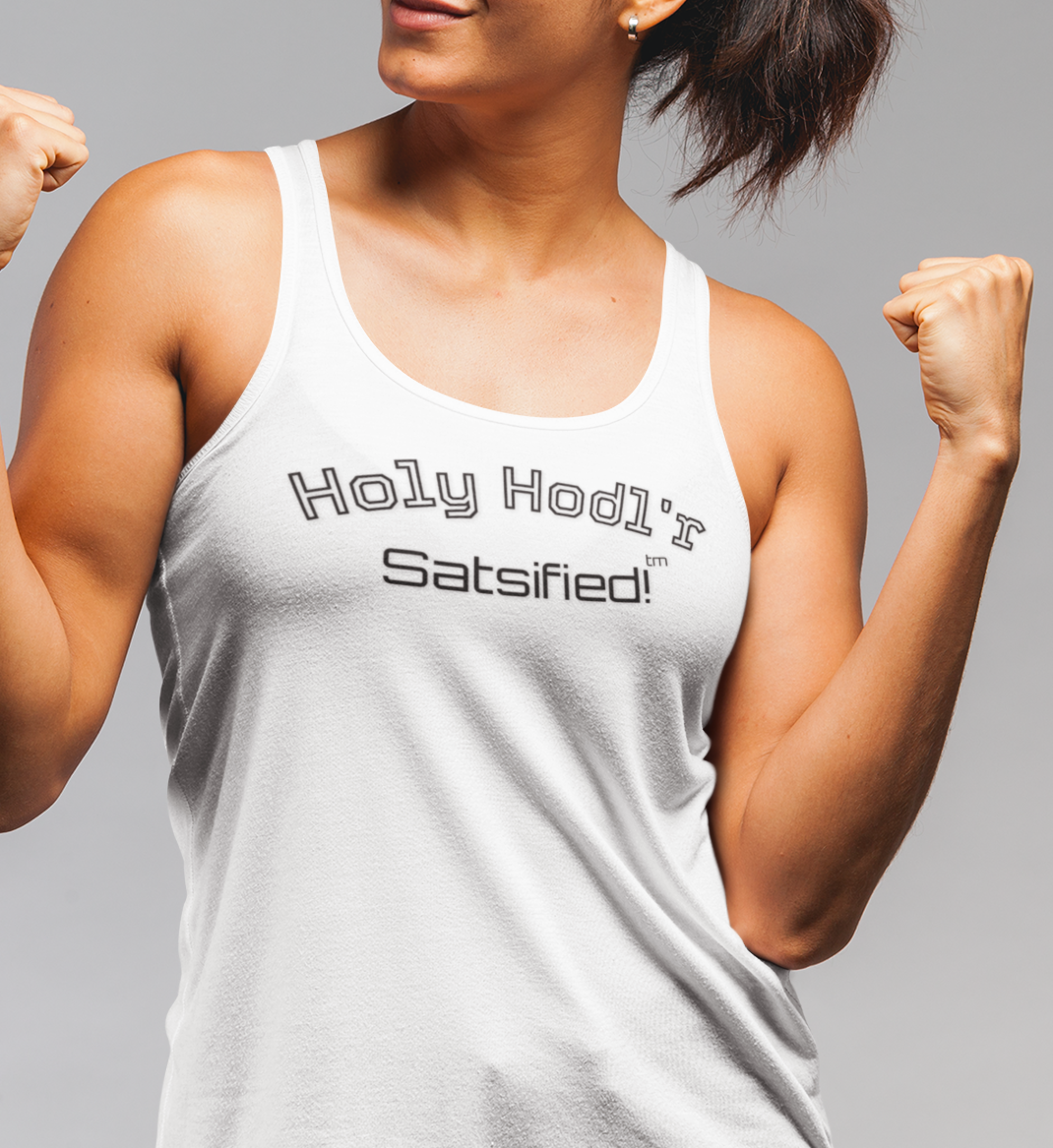 Holy Hodl'r Satsified! Tank Top - Sassy Vintage Text Muscle Tee | Crypto Gift