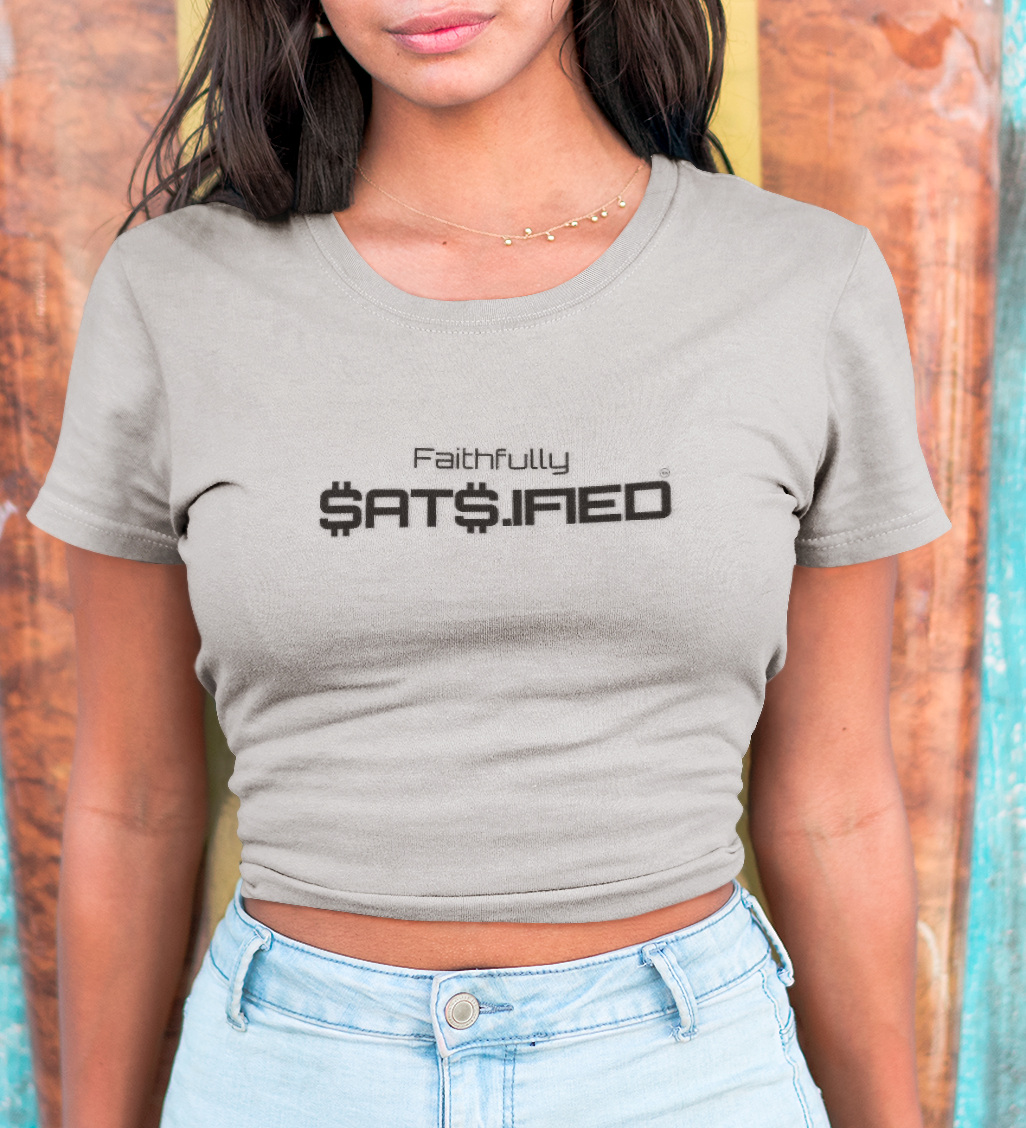 Bitcoin "Faithfully SatS.ified" Minimalist Black Ink Graphic Tee — Futuristic Tech Typography T-Shirt | Crypto Gift