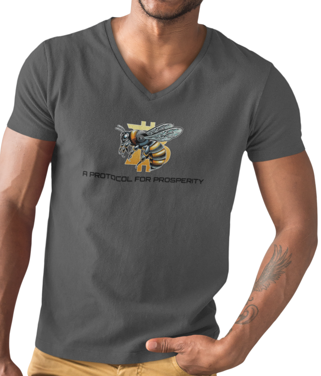 CypherHornet/Bitcoin PROTOCOL FOR PROSPERITY | V-Neck Tee - Honeycomb Rustic Bee Shirt | Crypto Gift 115