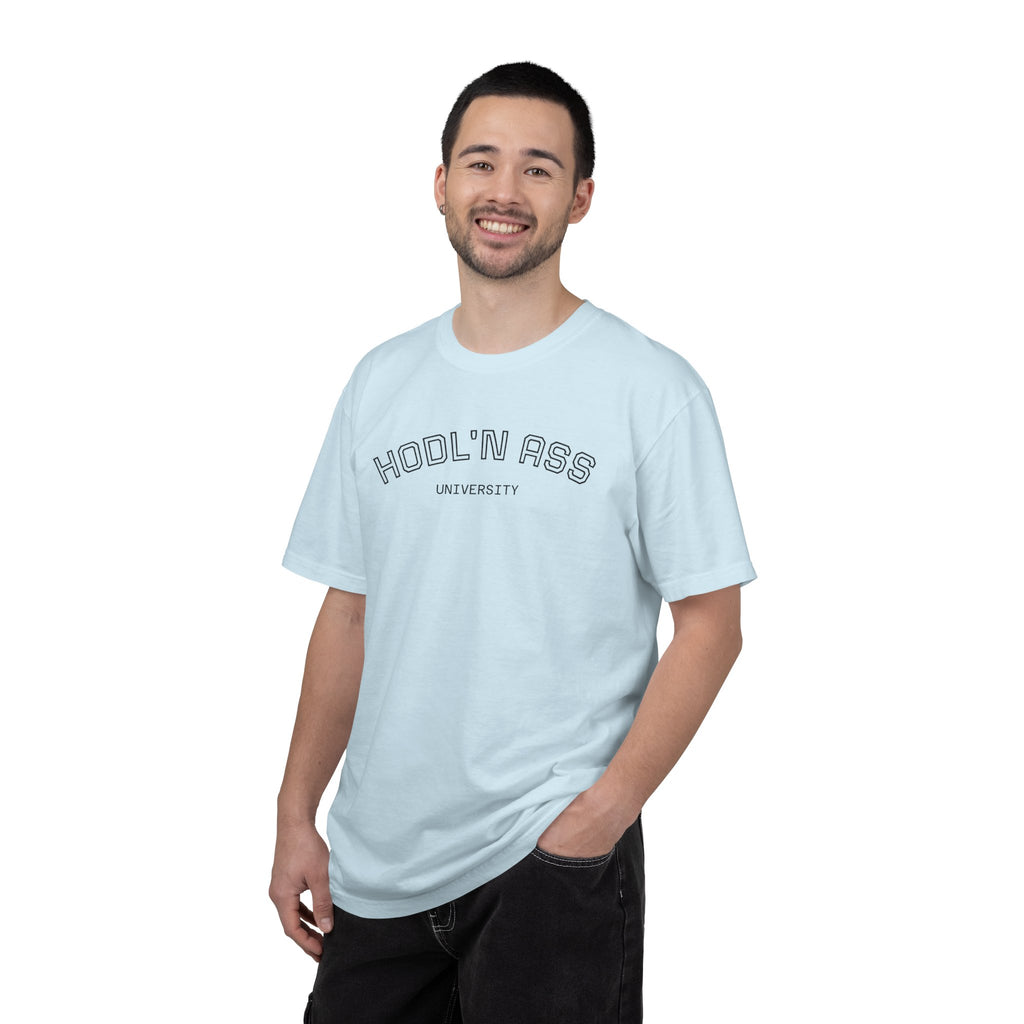 "HODL'N Ass" University BITCOIN Graphic T-Shirt — Vintage Collegiate Tee | Crypto Gift