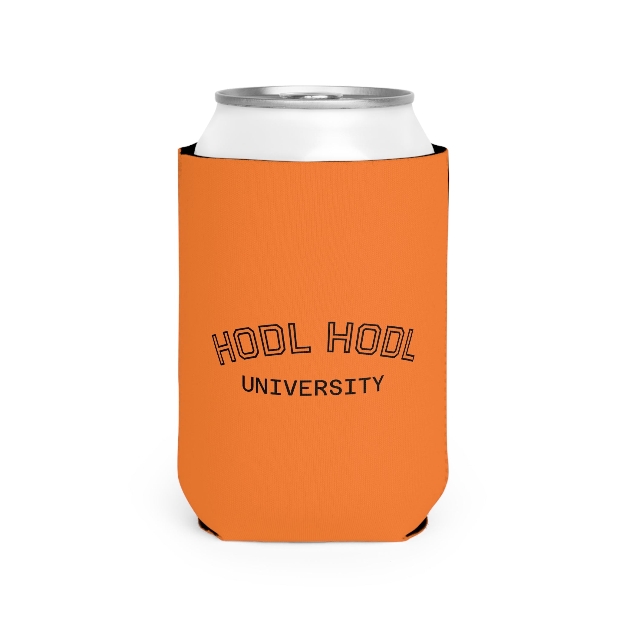 HODL HODL University Can Cooler Sleeve — Orange Neoprene Beer Can Koozie