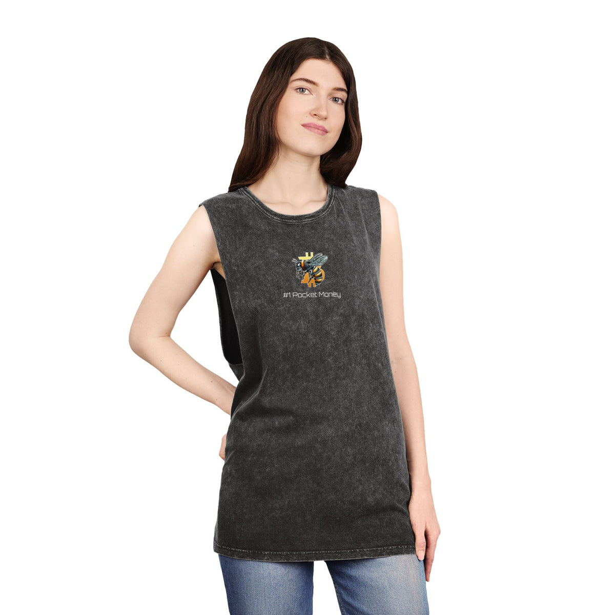 Bitcoin/CypherHornet Bold Logo - #1 Pocket Money" - Unisex Moon Harbor Stonewash Deep Underarm Tank Top | Crypto Gift 13