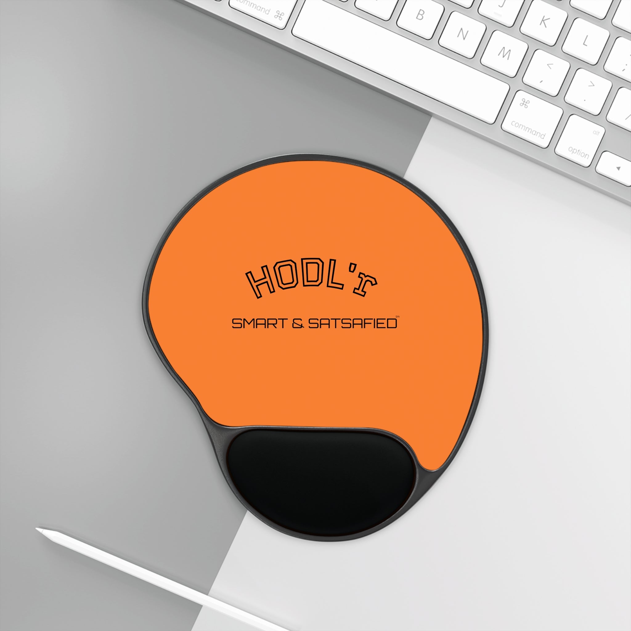 HODL'r . SMART & SATSAFIED |  Bitcoin Orange Mouse Pad with Ergonomic Wrist Rest | Crypto Gift 135